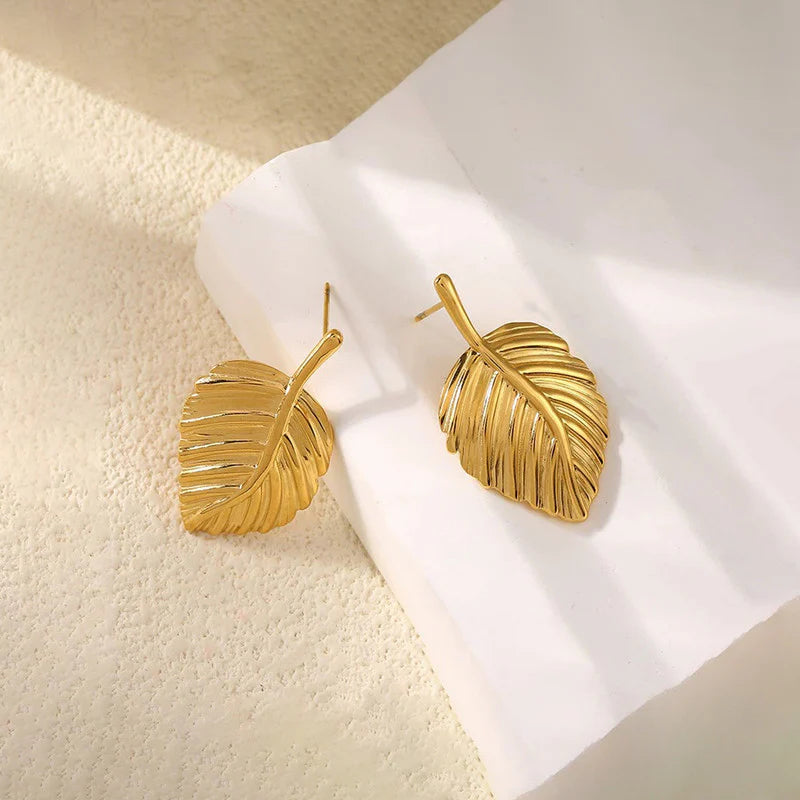 Anti-Tarnish Gold Leaf Drop Earring