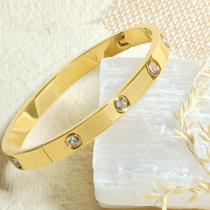 Stainless Steel Contemporary Gold Plated Love AD Anti-Tarnish Bracelet