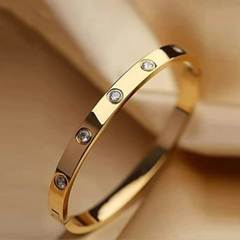 Stainless Steel Contemporary Gold Plated Love AD Anti-Tarnish Bracelet