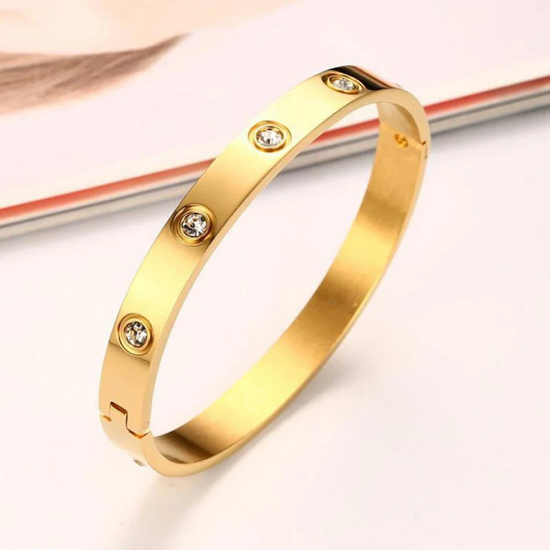 Stainless Steel Contemporary Gold Plated Love AD Anti-Tarnish Bracelet