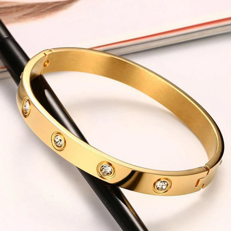 Stainless Steel Contemporary Gold Plated Love AD Anti-Tarnish Bracelet