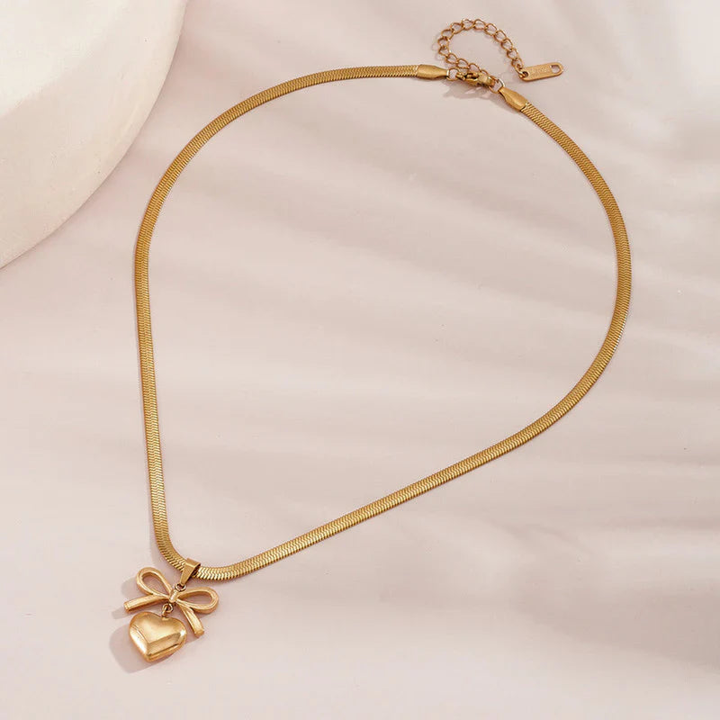 Gold Plated Anti Tarnish Bow Knot Heart Themed Pendant