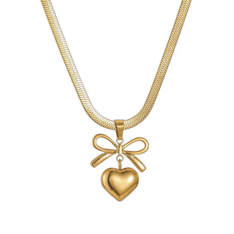 Gold Plated Anti Tarnish Bow Knot Heart Themed Pendant