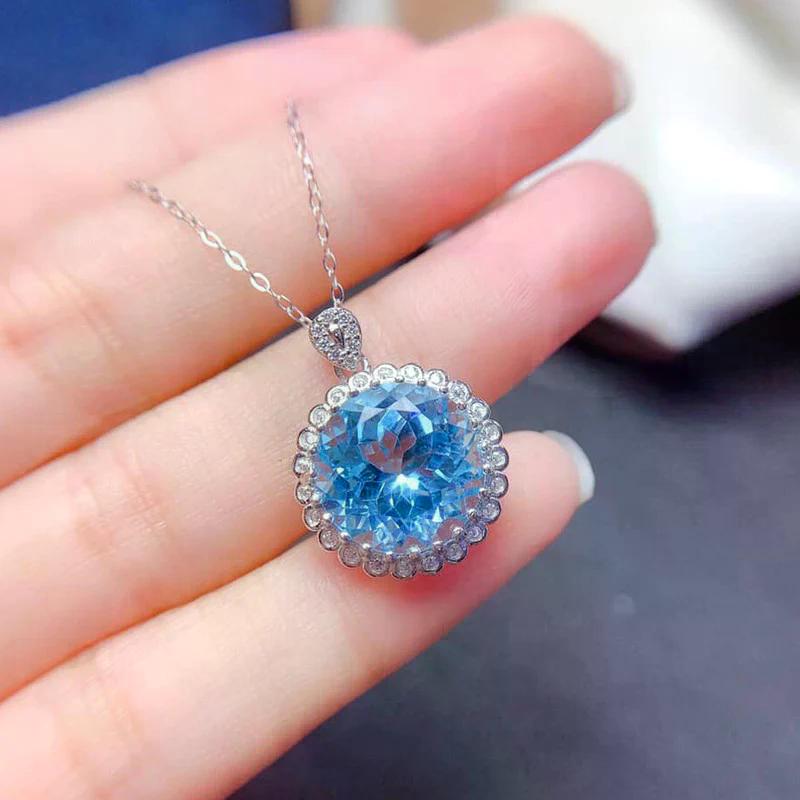Silver Plated Anti Tarnish American Diamond Crushed Ice Cut Blue Round Shape Contemporary Pendant