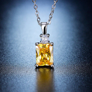 Luxury Emerald-Cut Yellow Stone Pendant Chain