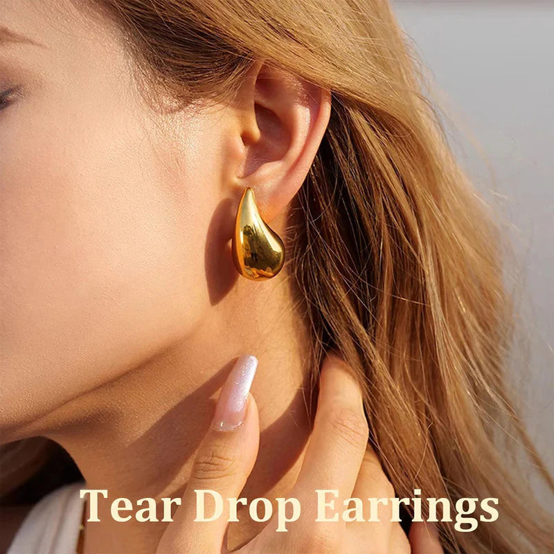 Gold Teardrop Chunky Stud Earring