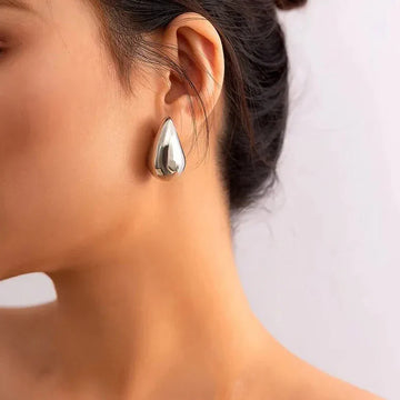 Silver Teardrop Chunky Stud Earring