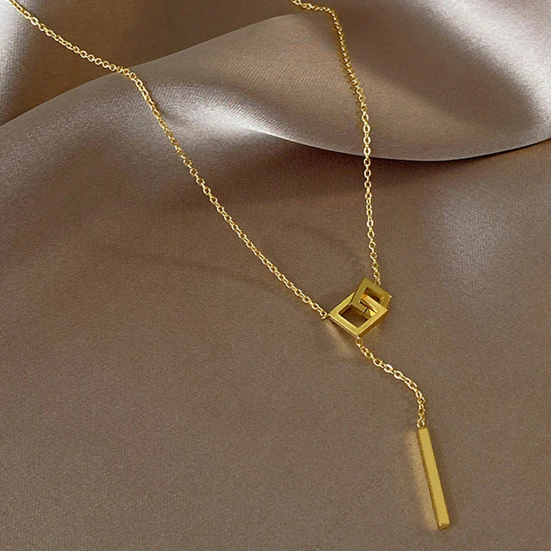 Modern Geometric Lariat Necklace – 18K Gold-Plated