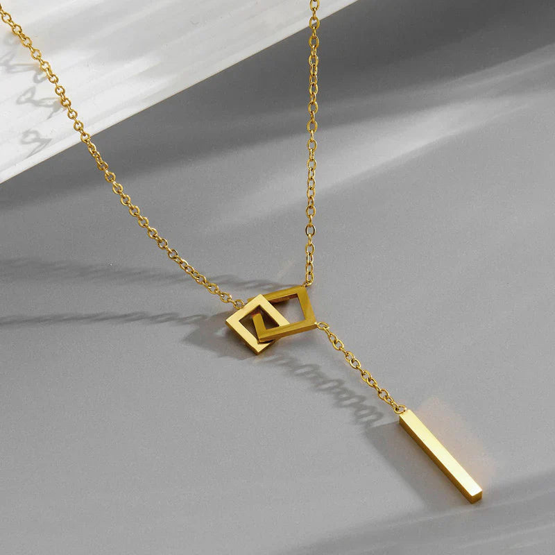 Modern Geometric Lariat Necklace – 18K Gold-Plated