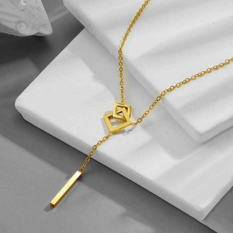 Modern Geometric Lariat Necklace – 18K Gold-Plated