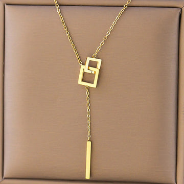 Modern Geometric Lariat Necklace – 18K Gold-Plated
