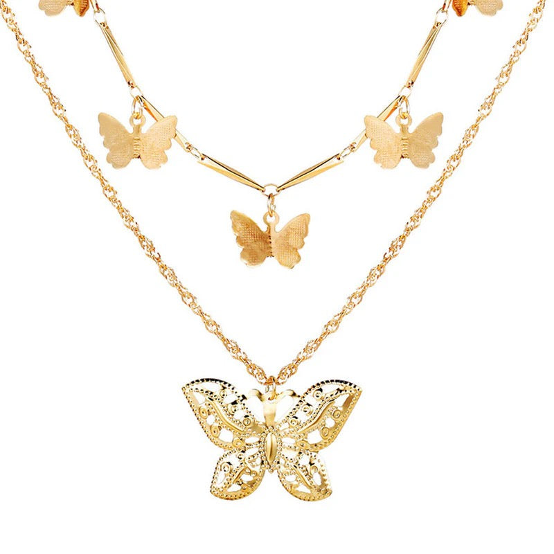 Gold Layered Butterfly Necklace