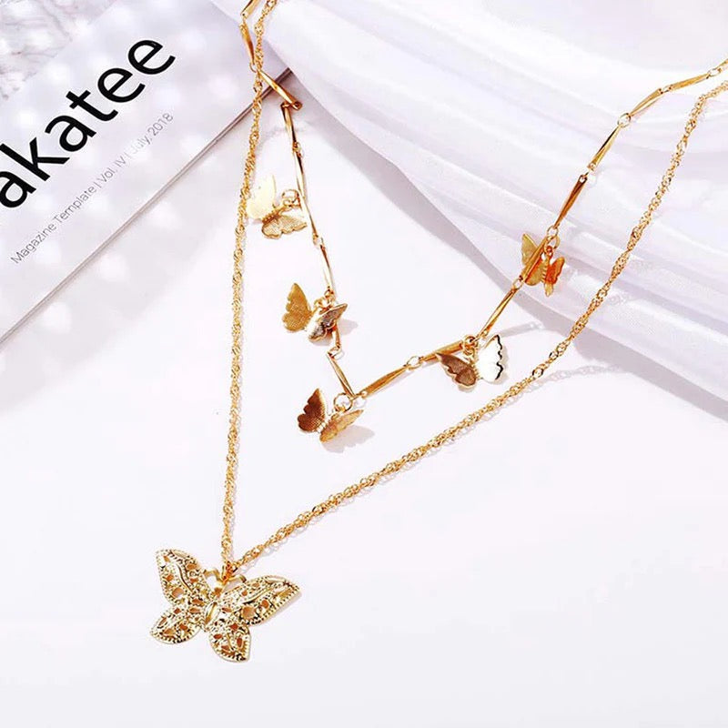 Gold Layered Butterfly Necklace