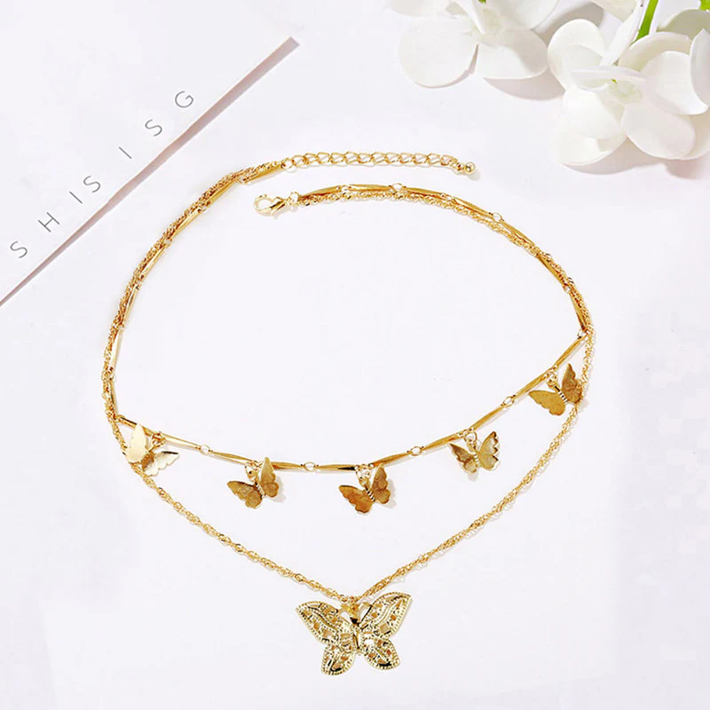 Gold Layered Butterfly Necklace