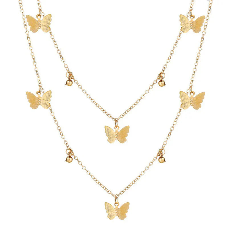 Gold Butterfly Charm Layered Necklace