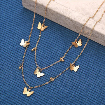 Gold Butterfly Charm Layered Necklace
