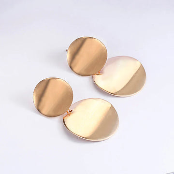 Anti-Tarnish Gold Double Disc Drop Earring