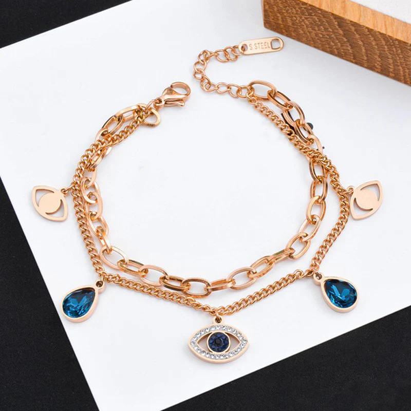 Anti Tarnish Crystal Studded Evil Eye Bracelet