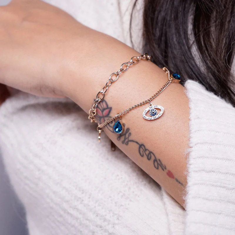 Anti Tarnish Crystal Studded Evil Eye Bracelet