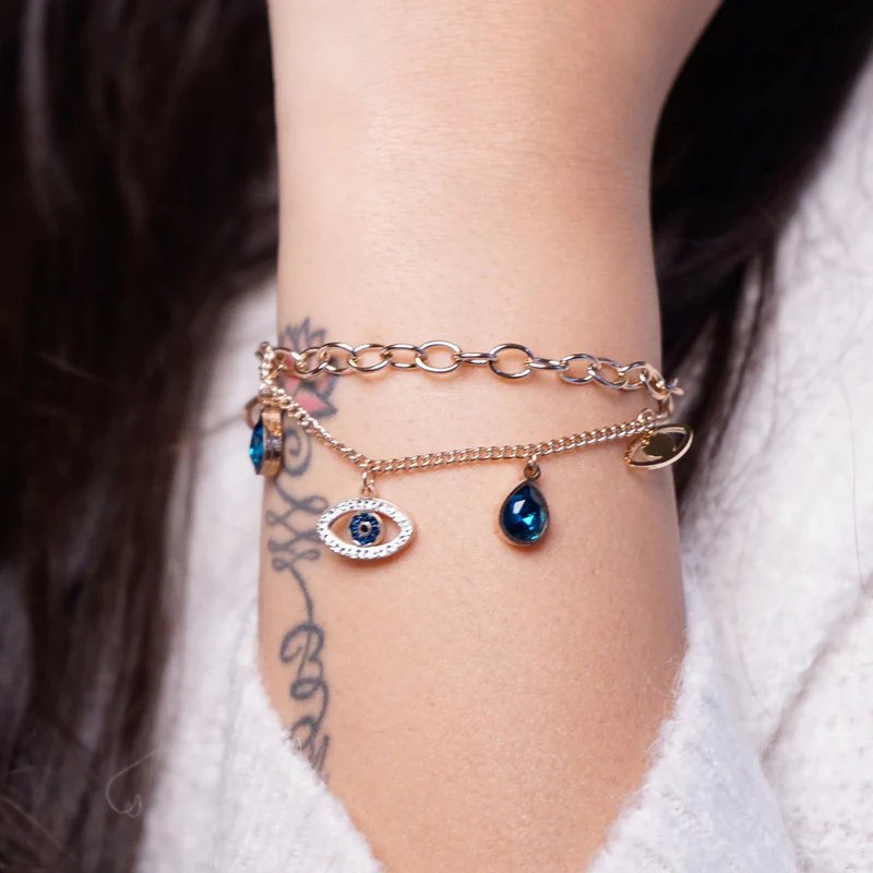 Anti Tarnish Crystal Studded Evil Eye Bracelet