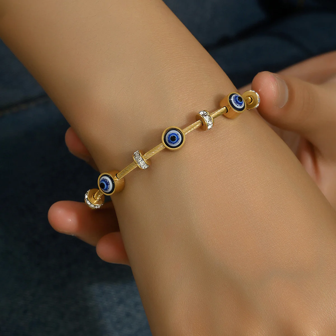 Stainless Steel Gold Plated Evil Eye Anti-Tarnish Bracelet