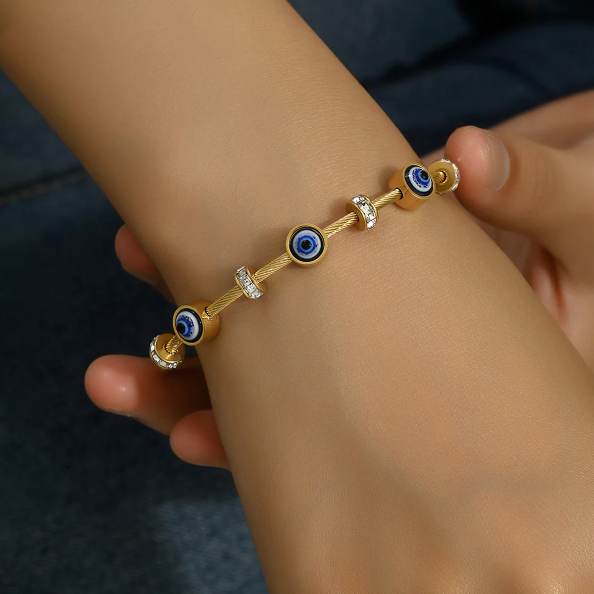 Stainless Steel Gold Plated Evil Eye Anti-Tarnish Bracelet