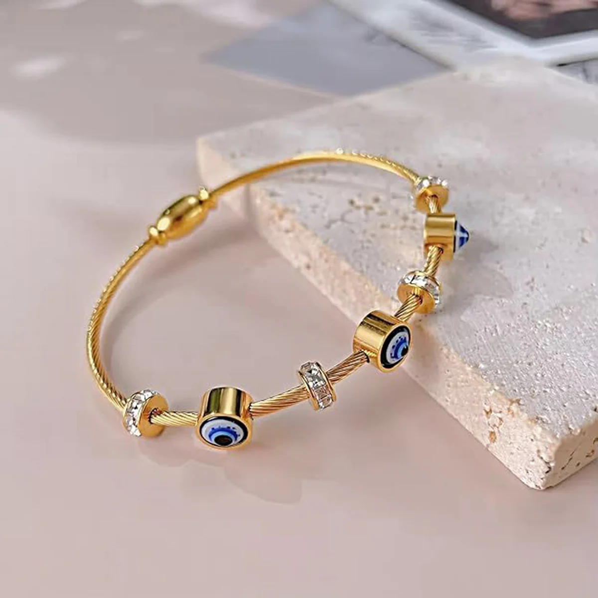Stainless Steel Gold Plated Evil Eye Anti-Tarnish Bracelet