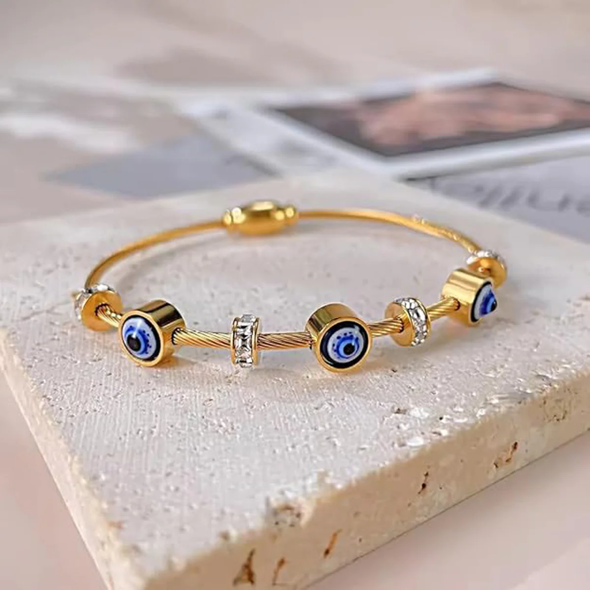 Stainless Steel Gold Plated Evil Eye Anti-Tarnish Bracelet