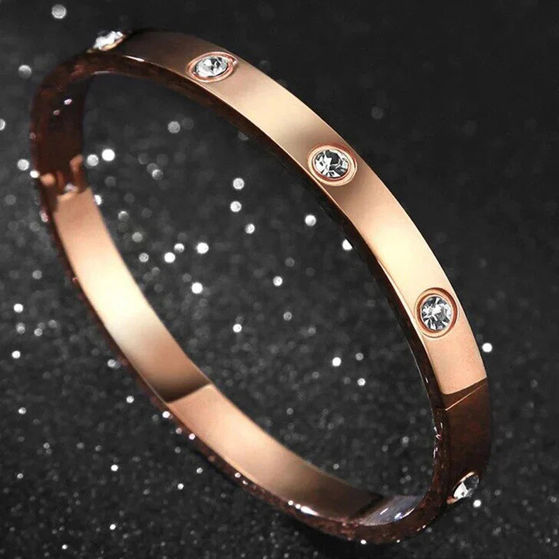 Anti-Tarnish Rose Gold Slim Bangle with Crystal Accents