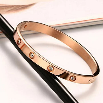 Anti-Tarnish Rose Gold Slim Bangle with Crystal Accents