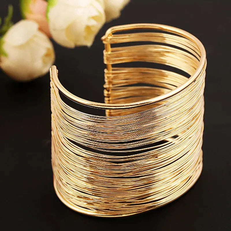 Wide Multi-Layer Gold Wire Cuff Bracelet