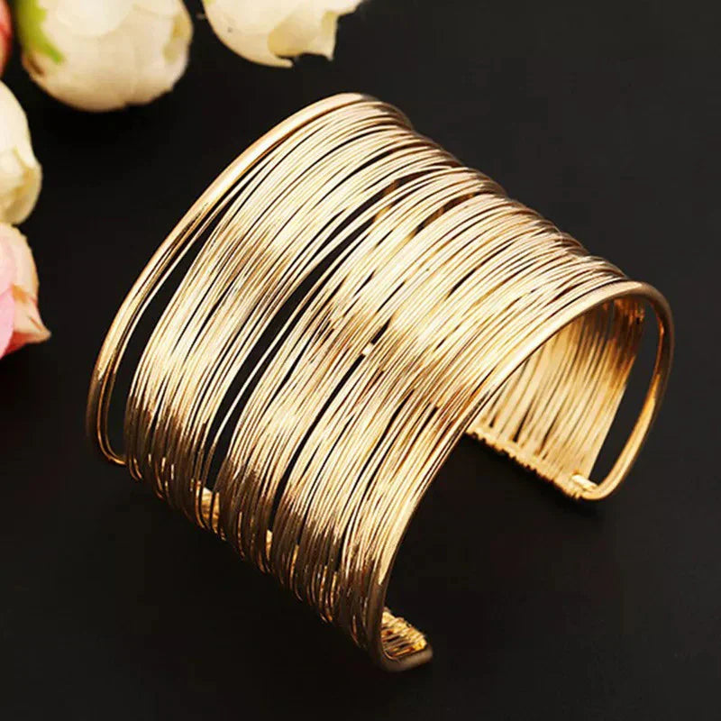 Wide Multi-Layer Gold Wire Cuff Bracelet