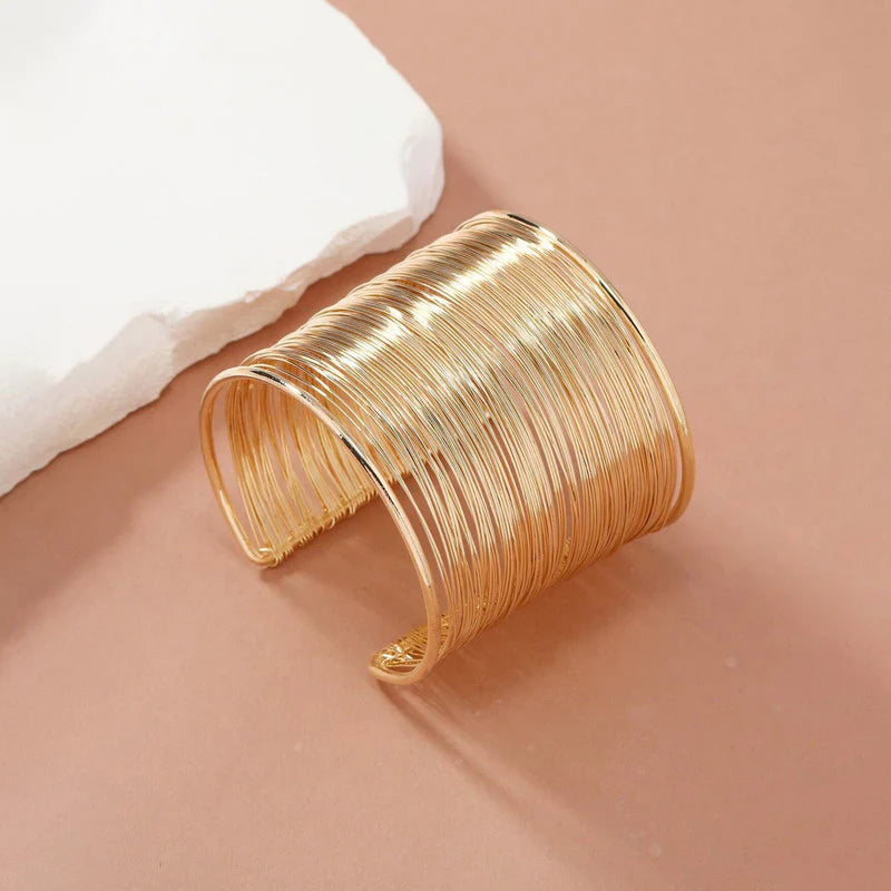 Wide Multi-Layer Gold Wire Cuff Bracelet