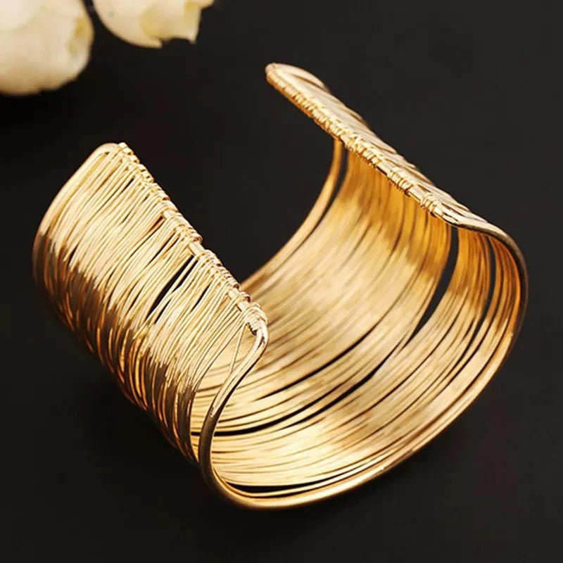 Wide Multi-Layer Gold Wire Cuff Bracelet