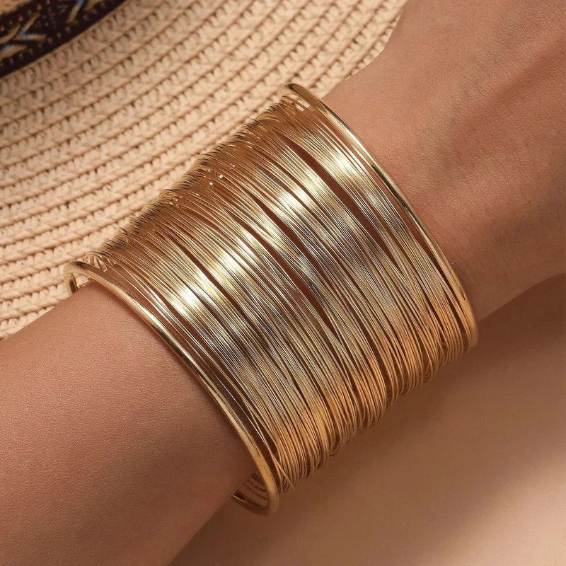 Wide Multi-Layer Gold Wire Cuff Bracelet
