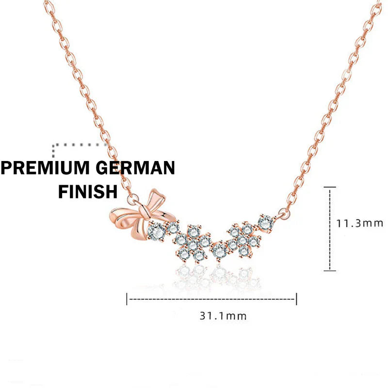Rose Gold Bow & Crystal Floral Necklace