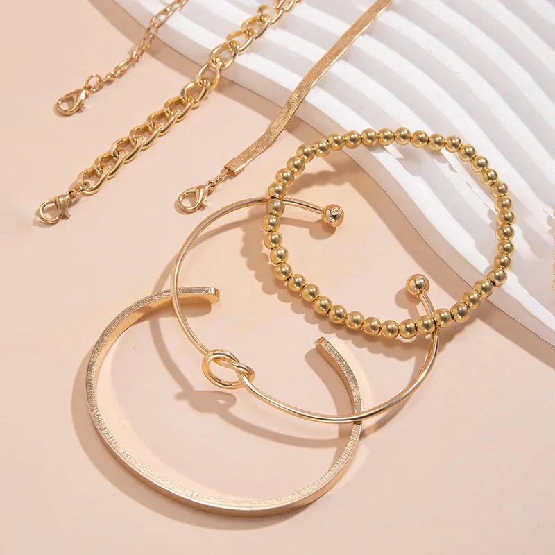 Gold Chain & Bangle Bracelet Set of 6