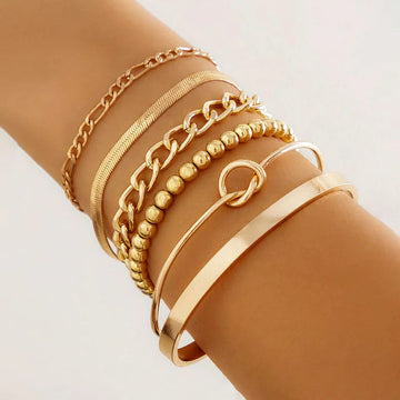 Gold Chain & Bangle Bracelet Set of 6