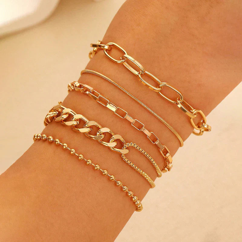 Minimalist Gold Layered Bracelet Set of 5