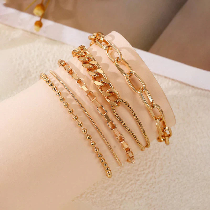 Minimalist Gold Layered Bracelet Set of 5