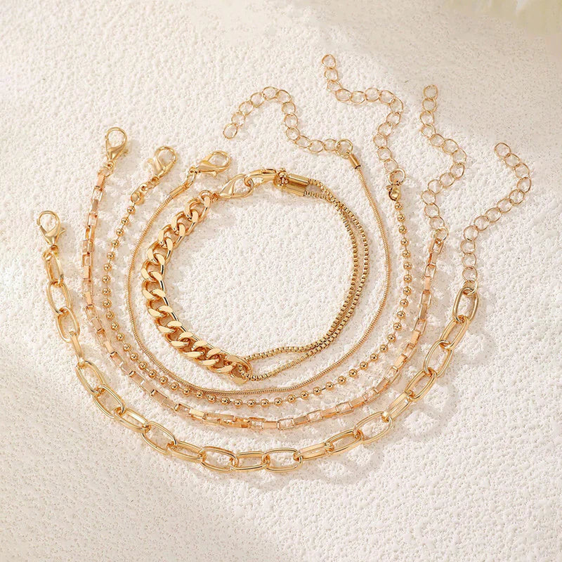 Minimalist Gold Layered Bracelet Set of 5