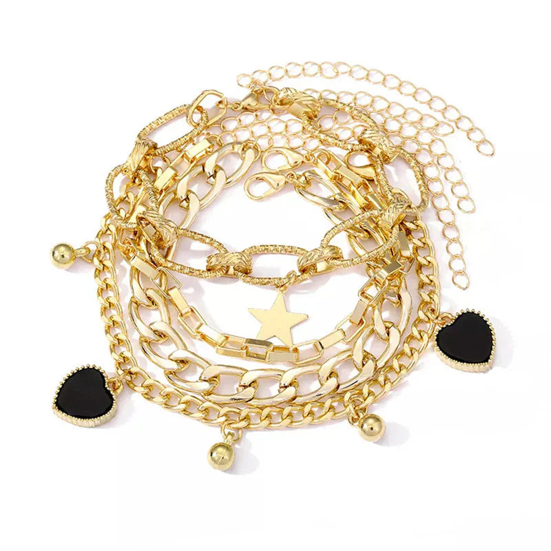 Gold Layered Chain Bracelet Set of 5