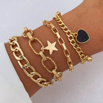 Gold Layered Chain Bracelet Set of 5