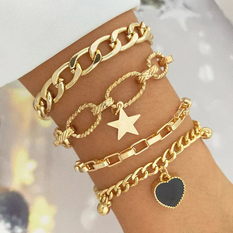 Gold Layered Chain Bracelet Set of 5