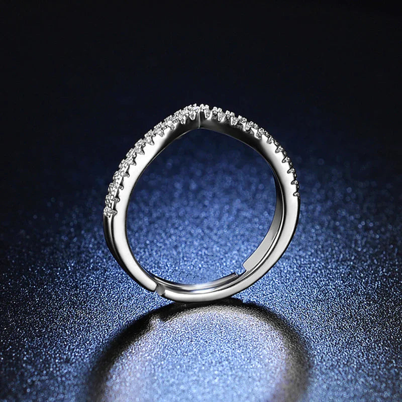 Elegant V-Shaped Silver CZ Stacking Ring