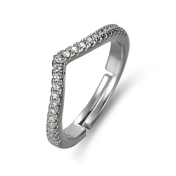 Elegant V-Shaped Silver CZ Stacking Ring