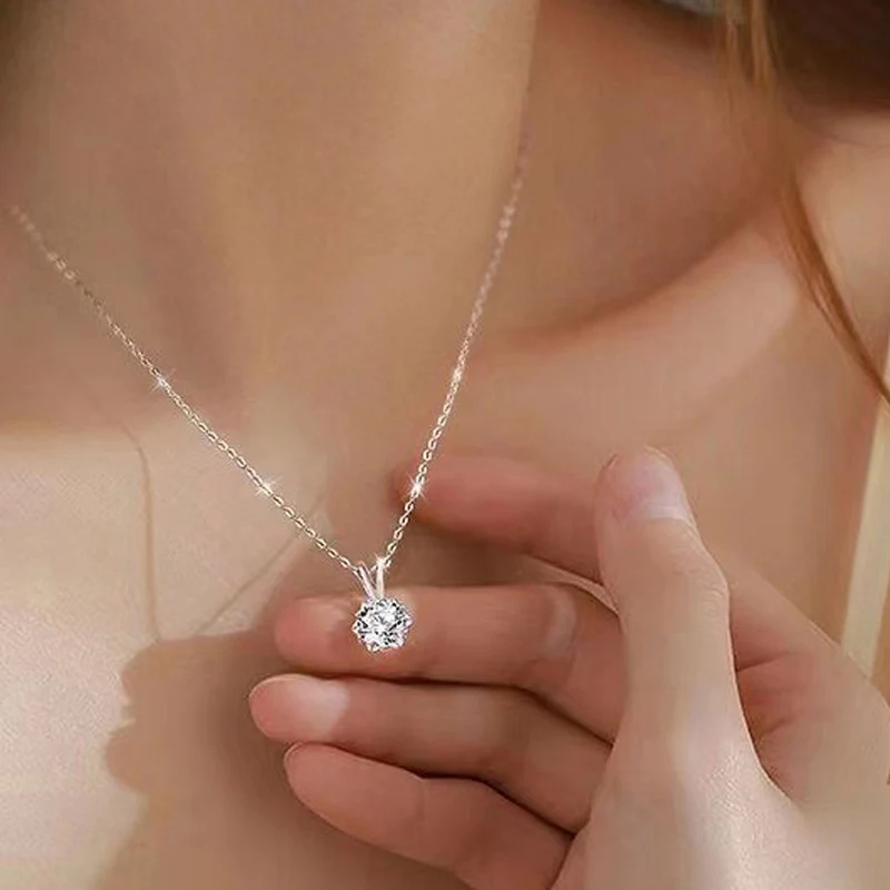Silver-Plated Solitaire Pendant Necklace