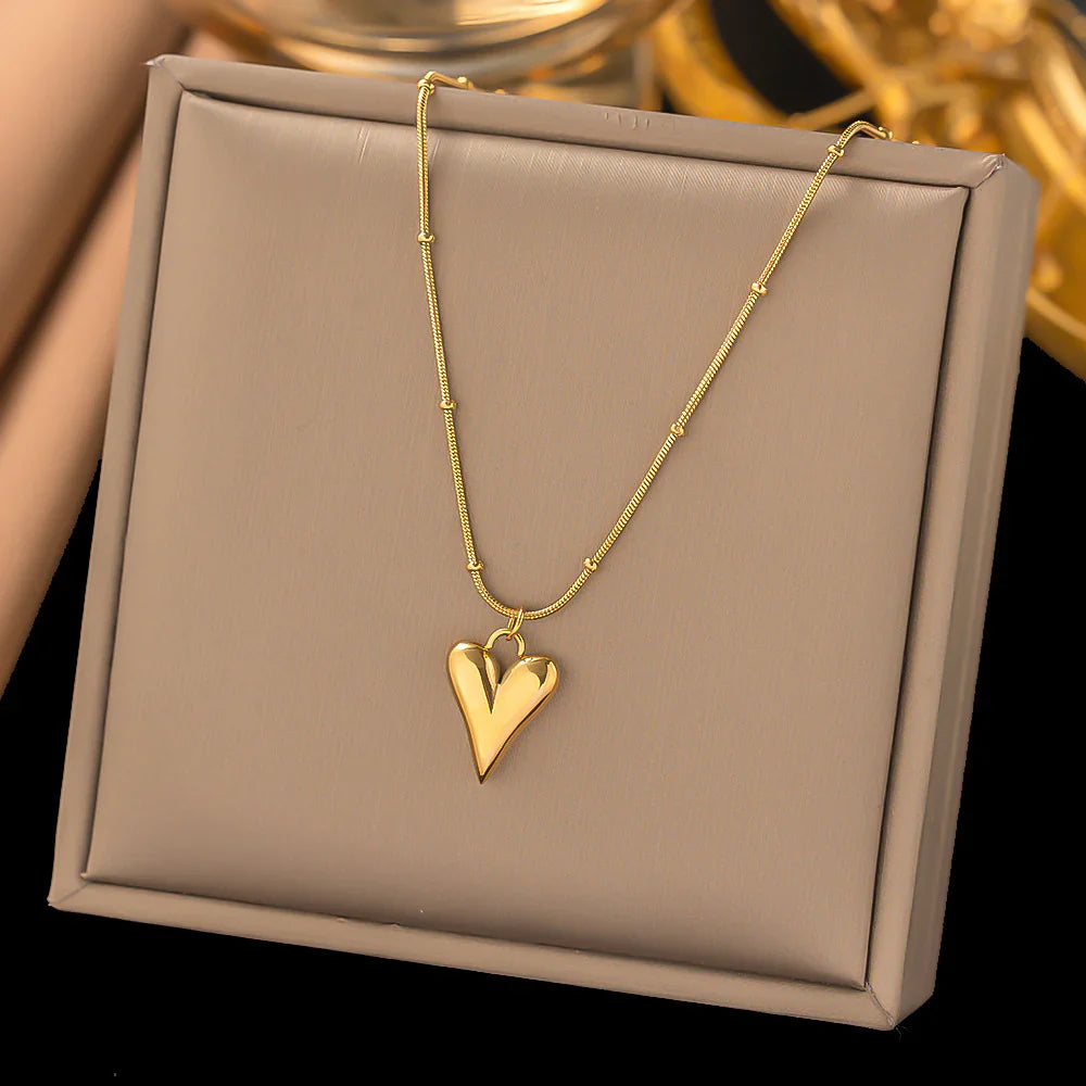 Gold Puffed Heart Jewelry Set