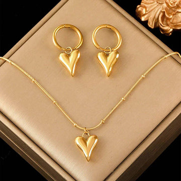 Gold Puffed Heart Jewelry Set