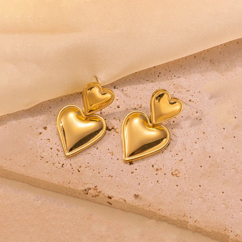 Bold Double-Heart Gold Statement Earring